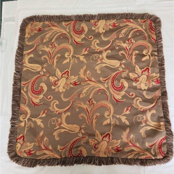 PILLOW SHAMS/COVERS-SHAVEL-Square-Rich Colors-Gold Red-Fringe Edge-26"x26" - Picture 7 of 14